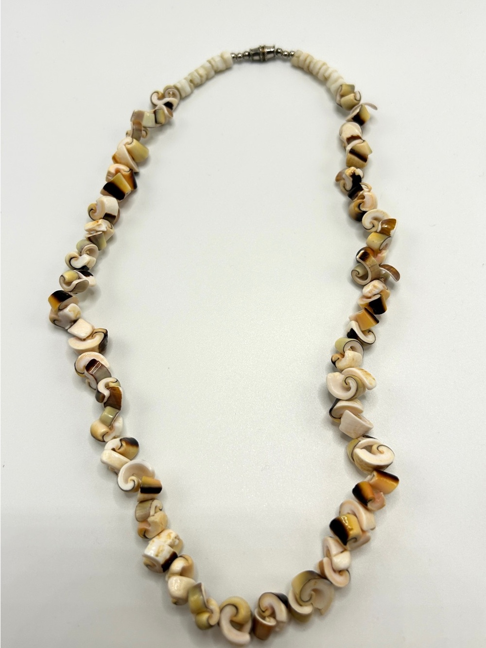 Shell Spiral Bead Necklace - Cream & Brown